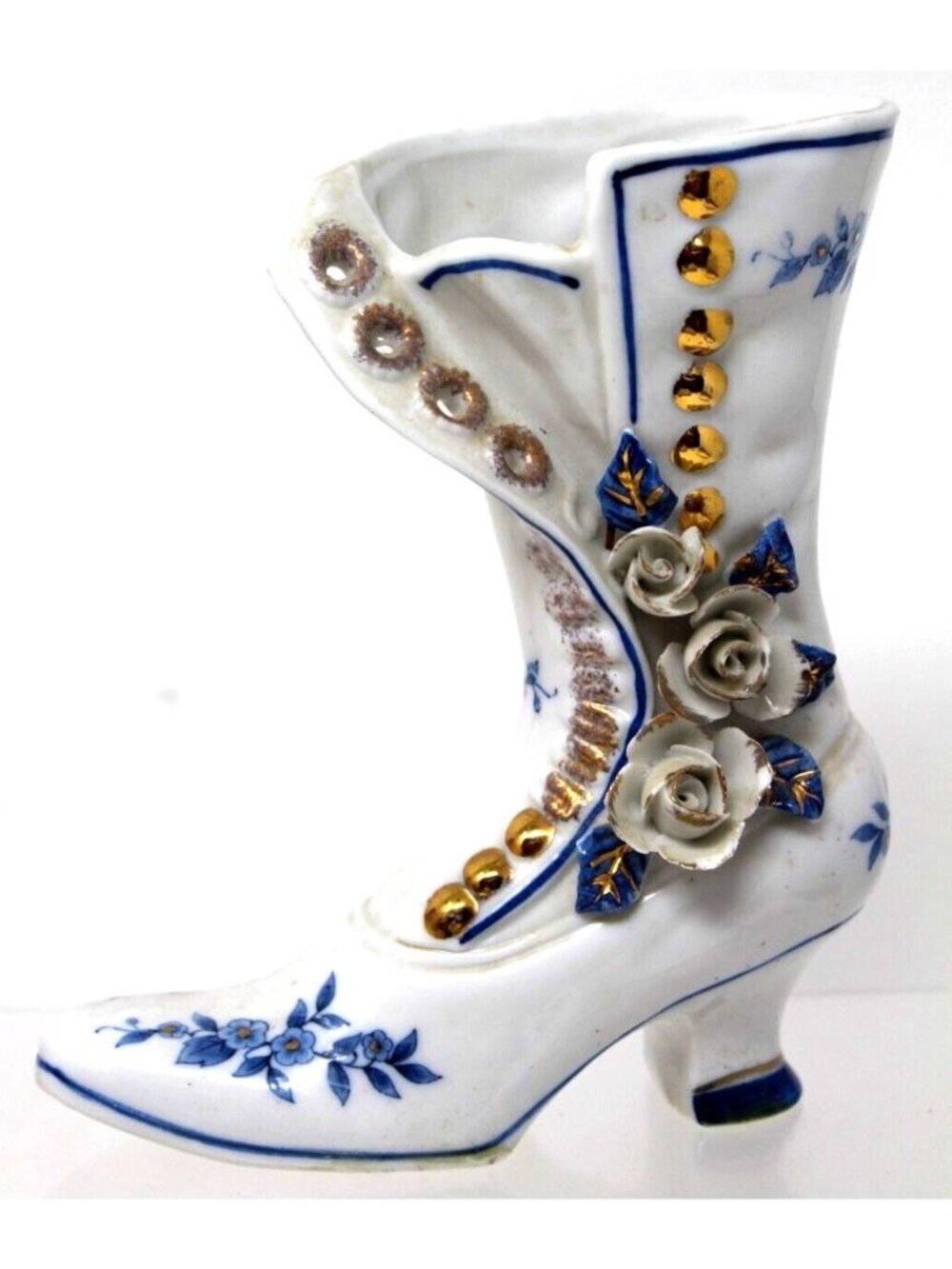 Lego White Blue Floral w/ Gold  Porcelain Victorian Boot Shoe Label Present #H9